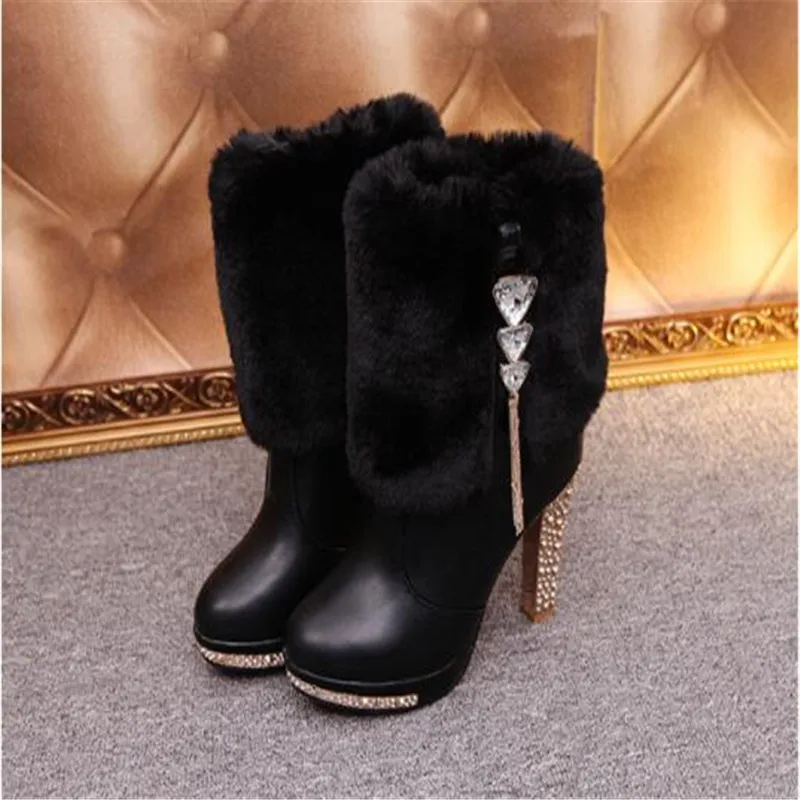 2019 autumn and winter new ladies booties snow boots women\'s boots rabbit hair with high heels