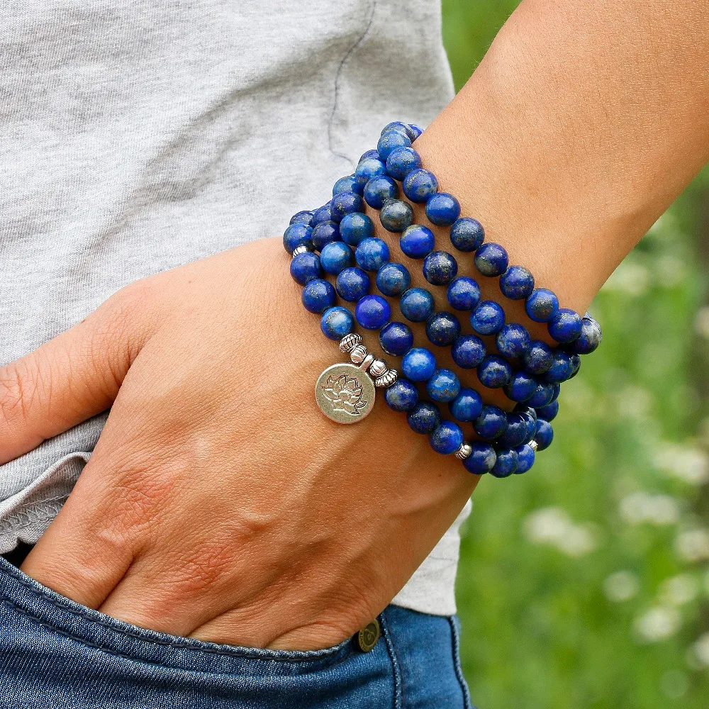 High Quality Lapis Lazuli Bracelet Natural Stone Beads Men Women Bangles Handmade Yoga Energy Jewelry(Do not fade) Father\'s Gift