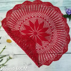 60CM Round Luxury Cotton Lace Christmas Tablecloth Handmade Crochet Doilies Table Cloth Kitchen Dining Table Cover Wedding Decor