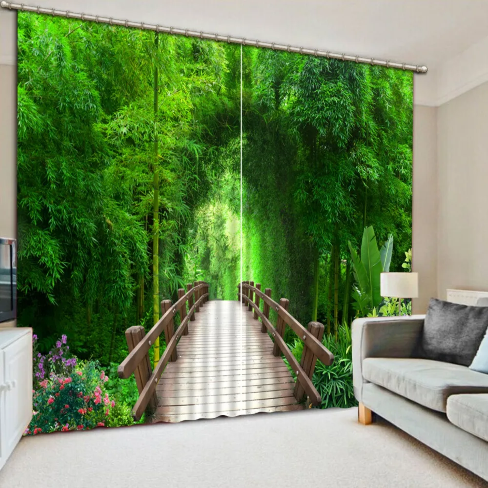 Any size Curtains For baby room Living room Bedroom Decoration Curtains Wooden bridge bamboo forest