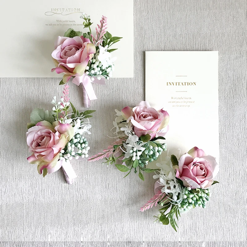 Lovegrace Boutonniere Hochzeit Korsagen und Boutonnieres Rosa Rose Silk Blumen Boutonnieres Bräutigam Männer Ehe Hochzeit Zubehör