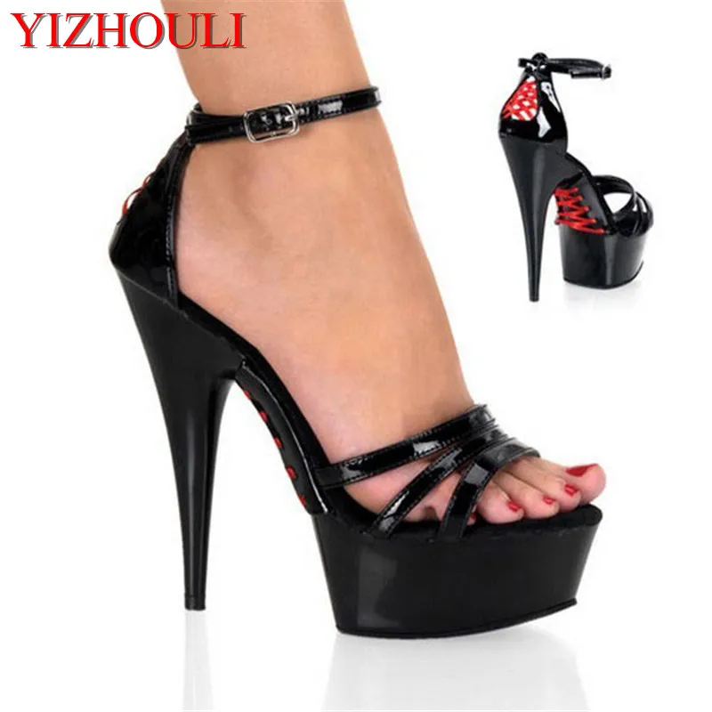 

Stiletto heels, open-toe cross strap, women's 15cm high heel sandals, model stage banquet platform pole dancing shoes