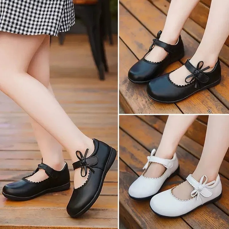 Black White Spring Autumn Girls Princess Shoes For Kids School Black Leather Shoes For Student Dress Shoes Girls 3 4 5 6 7 8-15T