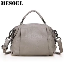 MESOUL Brand Casual Boston Bag Summer Women Messenger Bags Genuine Leather Tote Woman Handbags High Quality Shoulder Bags ladies