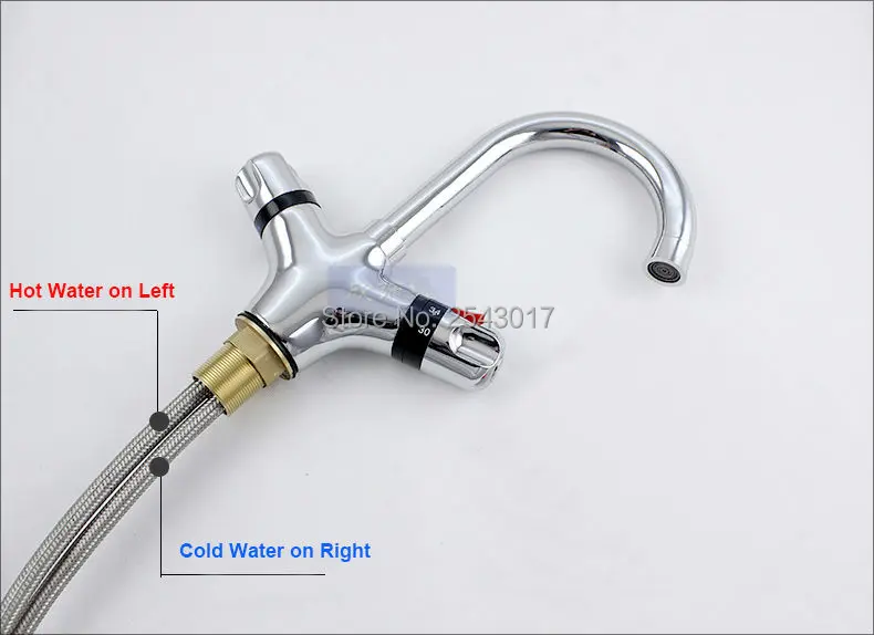 GIZERO Thermostatic Swivel Faucet Small Spout Temperature Control Deck Mounted Vessel Sink Tap Bathroom Crane ZR982