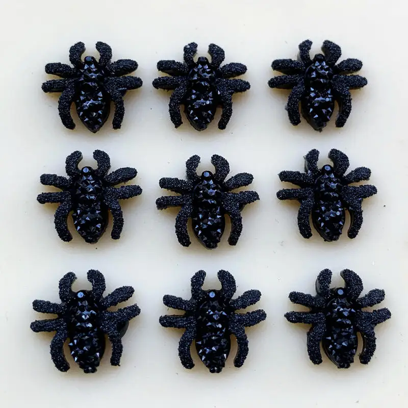 Black FlatBack Resin Spider Halloween Decoration Festival Supplies Prank Toys Decoration Realistic Prop Hot Sale 13mm 90pcs-B706