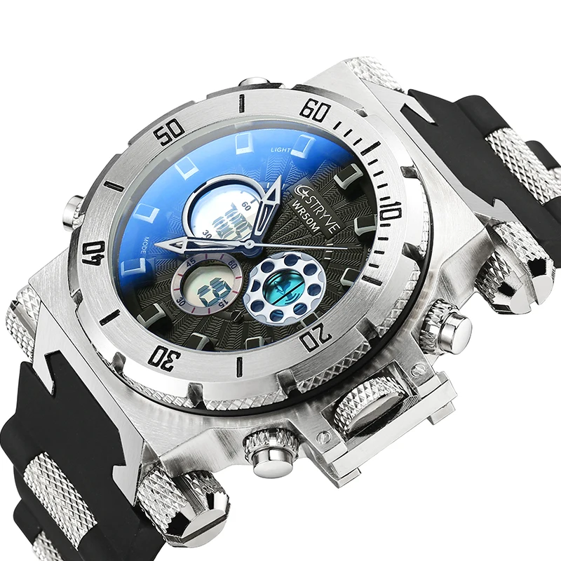 Stryve 5ATM Waterproof  S8015 Mens Diving Watches Sport Brand Luxury Led Digital Hot Sales White WristWatch Relogio Masculino