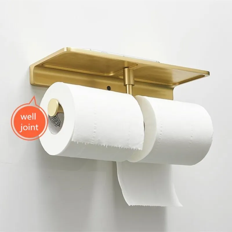 Imagem -04 - Suporte do Papel Higiénico Suporte de Rolo Titular Tecido Latão Escova de Ouro Acessórios do Banheiro Suporte do Telefone Novo