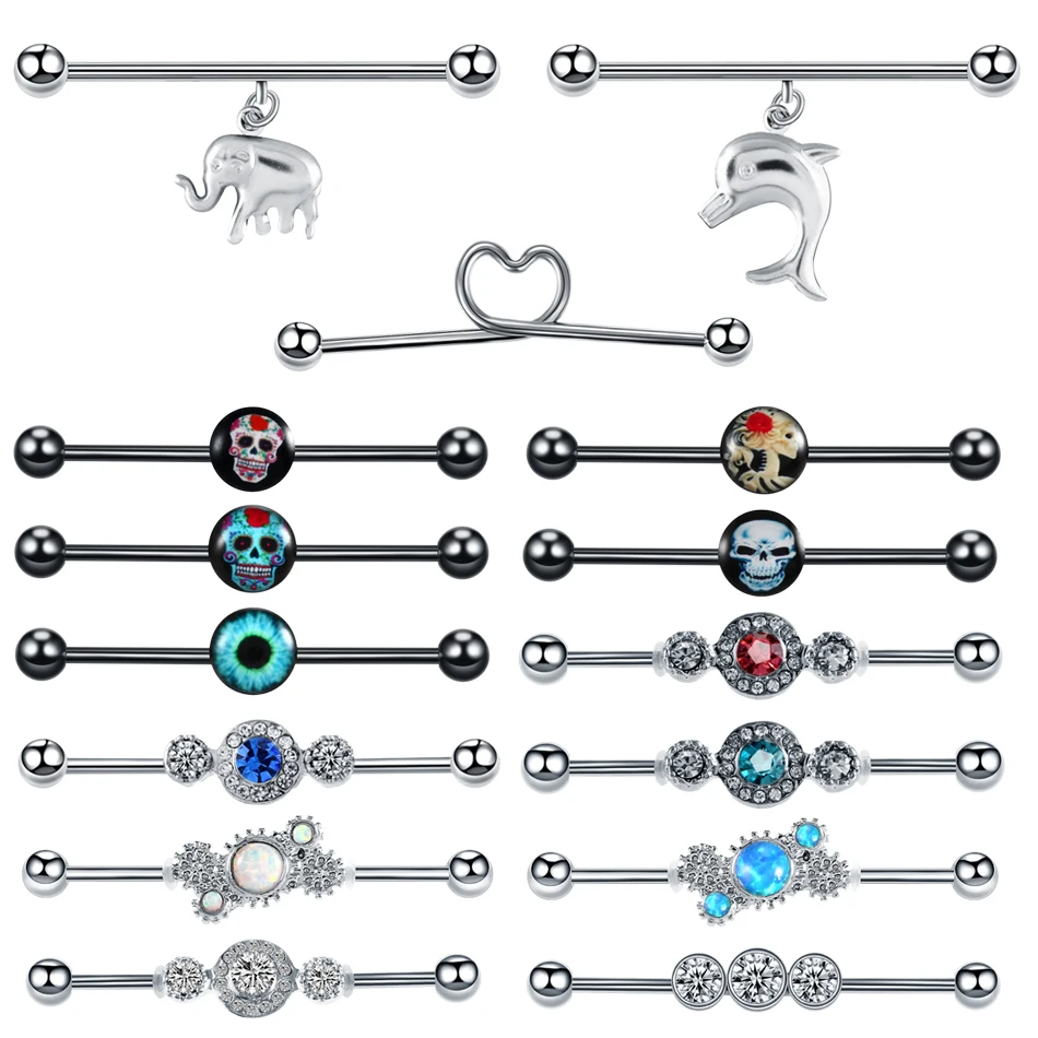 1PC 14G Steel Ear Piercing Industrial Barbells Sexy Helix Cartilage Earrings Straight Bar 38MM Scaffold Tragus Pircing Jewelry