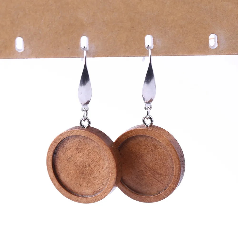 reidgaller 5 pairs brown wood cabochon earring base 12mm 20mm dia blank bezel settings diy stainless steel ear wire hooks