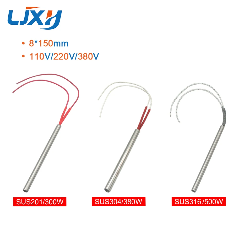 LJXH Cartridge Heater 300W/380W/500W Heating Element Single Ended 8mmx150mm AC110V/220V/380V Stainless Steel Heaters SUS201