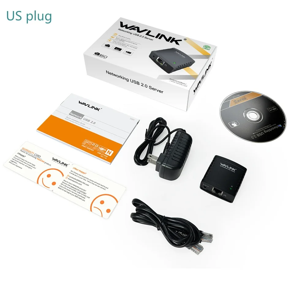 Go! Wavlink USB 2.0 Network LRP Print Server USB Hub 100Mbps Share a LAN Networking Printers Power Adapter for Windows EU/US/UK