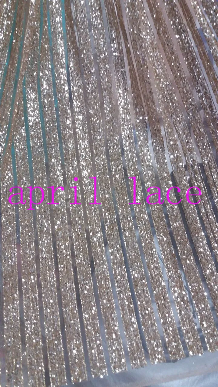 

ap054# champagne gold stripe glued glitter sparkle net tulle mesh lace for fashion designer/ wedding dress/party/lady dress