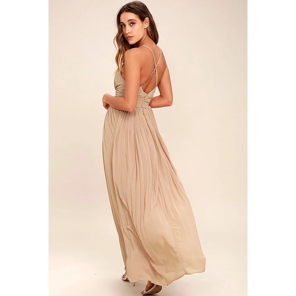 2025 Summer Casual Elegant Sleeveless Maxi Party Dress Women Office Work Pleated Dresses Hot Women Clothing