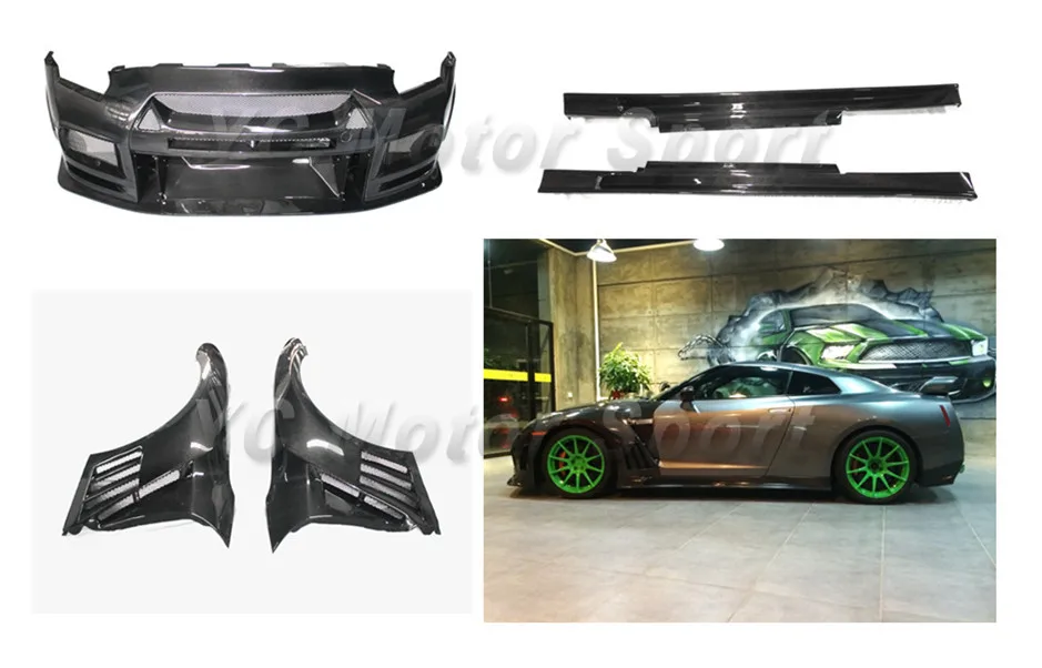 Accessori auto FRP fibra di vetro TP Style Kit corpo largo adatto per 2008-2013 R35 GTR CBA DBA paraurti anteriore parafango anteriore minigonne laterali