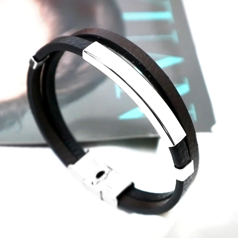 Aiovlo męska czarna stal nierdzewna silikonowe gumowe bransoletki męskie bransoletka akcesoria opaski czarny Pulsera biżuteria męska prezent