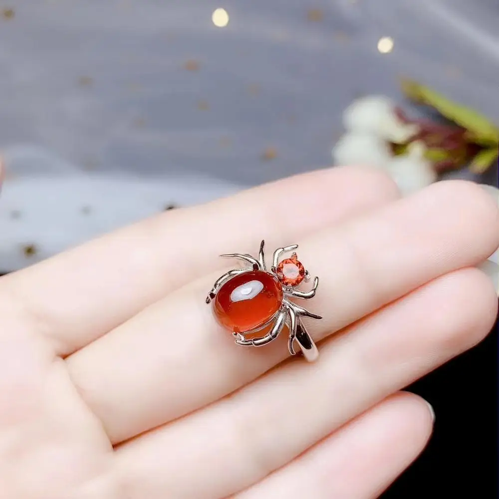 spider shape ring classic Red garnet gemstone ring with silver for women men ring  925 sterling silver natural gem boy girl gift