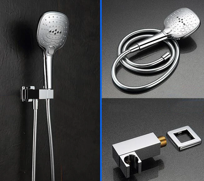 Bathroom Three Function Handheld Shower Head Push Button with pvc Hose and Bracket shower Holder TH185