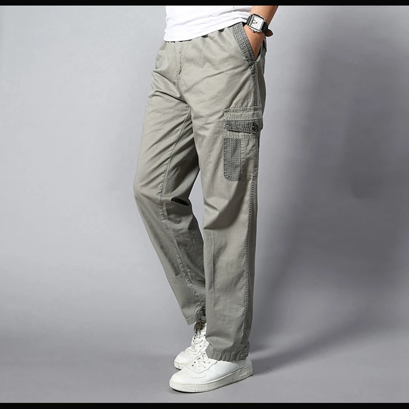 Men cargo pants large size big 5XL 7XL 8XL 9XL 10XL Stretch trousers autumn military safari style Straight pants pocket khaki 50