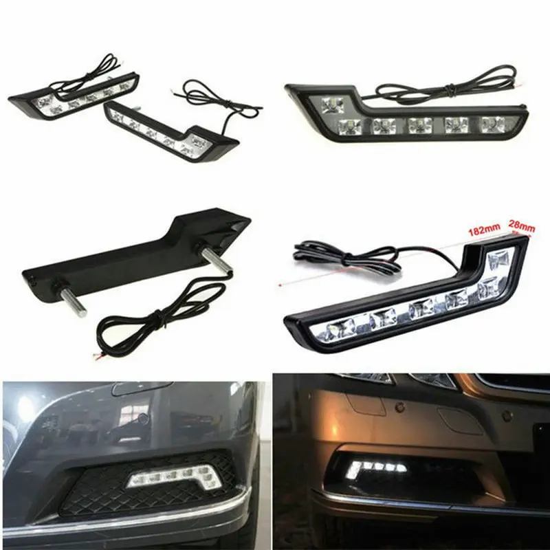 2pcs 6-LED Daytime Running L-Shaped Day Light Car Daytime Light Safety Lamps Driving Light 7-Shaped