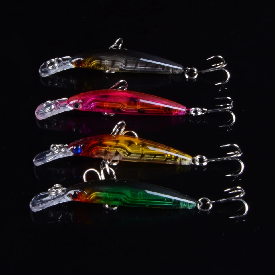 4pcs/lot 3.9g/7cm Fishing Lures Minnow Hard Wobblers Crankbait 3D Eyes Gold-plated Plastic Laser Reflective Baits Summer Fishing