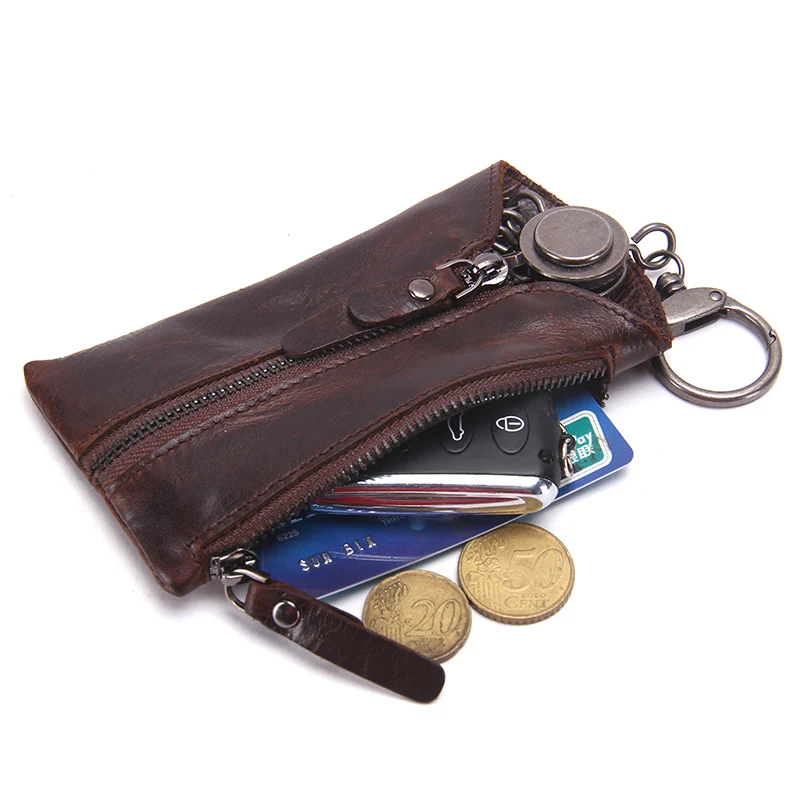 CONTACT\'S 100% Genuine Leather Key Wallet Men Car Key Holder Zipper Keys Case Top Quality Male Man Housekeeper Keys Organizer