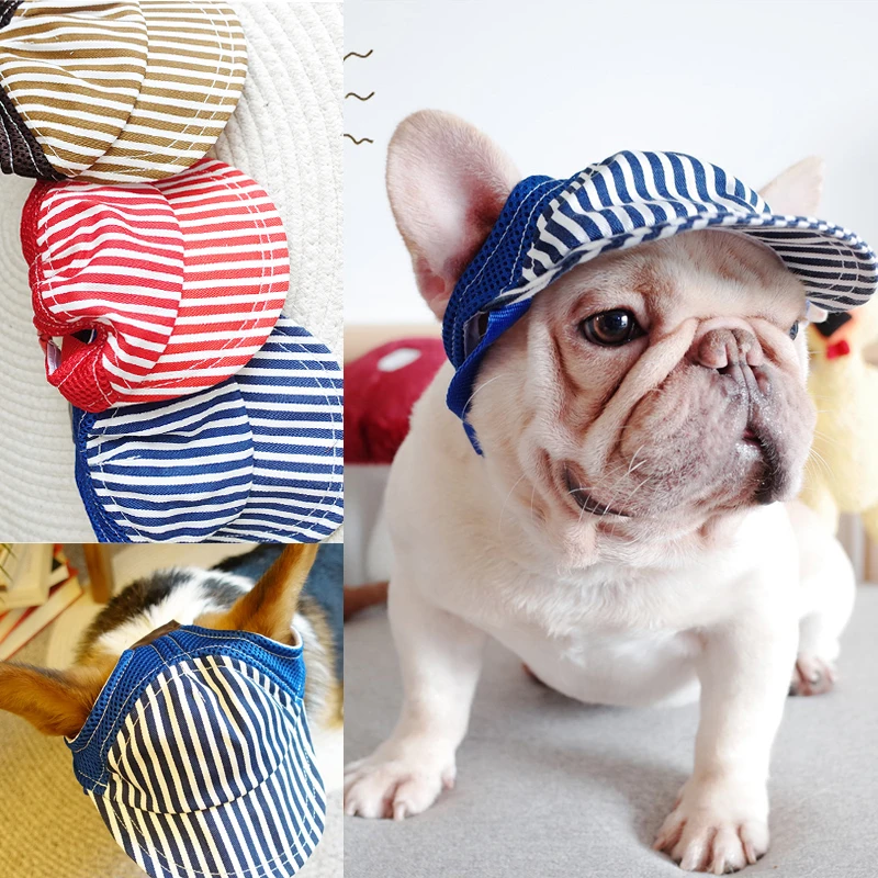 Stripe Sunny Dog Baseball Cap Small Medium Large Animal Pet French Bulldog Terrier Schnauzer Hat For Cat Puppy Hair Accessories