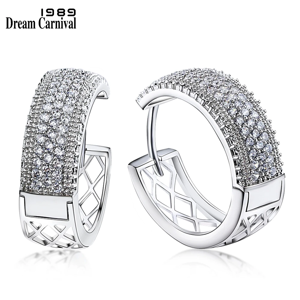 

DreamCarnival 1989 New Arrivals Big Hoop Earrings for Women Rhodium Color Half White Cubic Zirconia Brinco Argola Moda SE24114