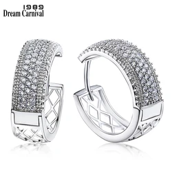 DreamCarnival 1989 New Arrivals Big Hoop Earrings for Women Rhodium Color Half White Cubic Zirconia Brinco Argola Moda SE24114