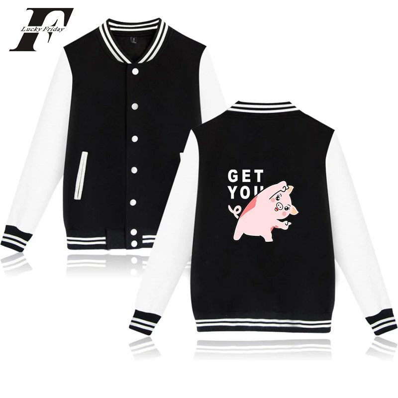 

LUCKYFRIDAYF fashion funny cartoon cute Pig printed Baseball Jacket men women Sweatshirt coat casual long sleeve hoodies Jackets