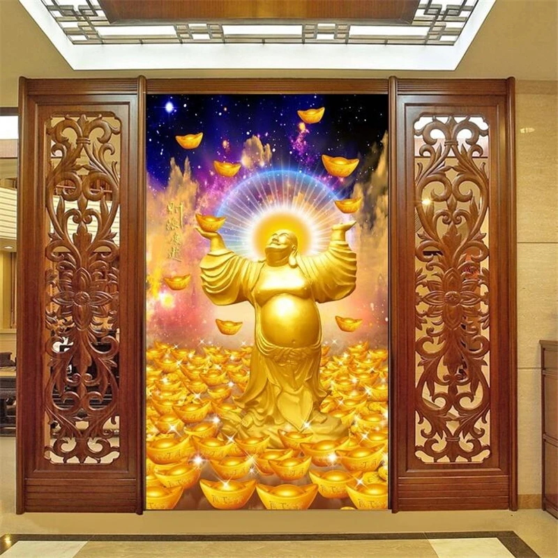 

beibehang Custom wallpaper 3D photo murals Fortune Maitreya Buddha Chinese glazed Chinese entrance wallpaper 3d papel de parede