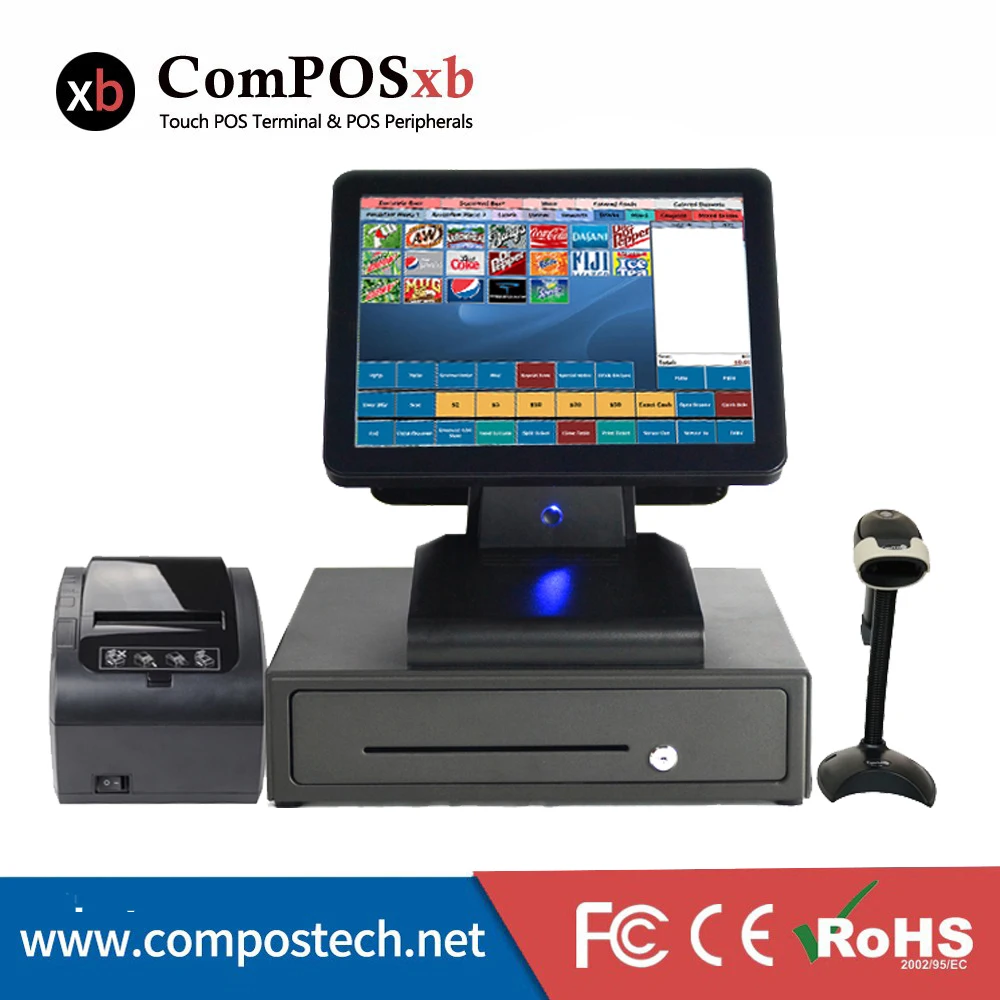 15 Inch Cashier Register All In One Pos Computer Pc For Shop J1900 DDRIII 4GB SSD 64GB