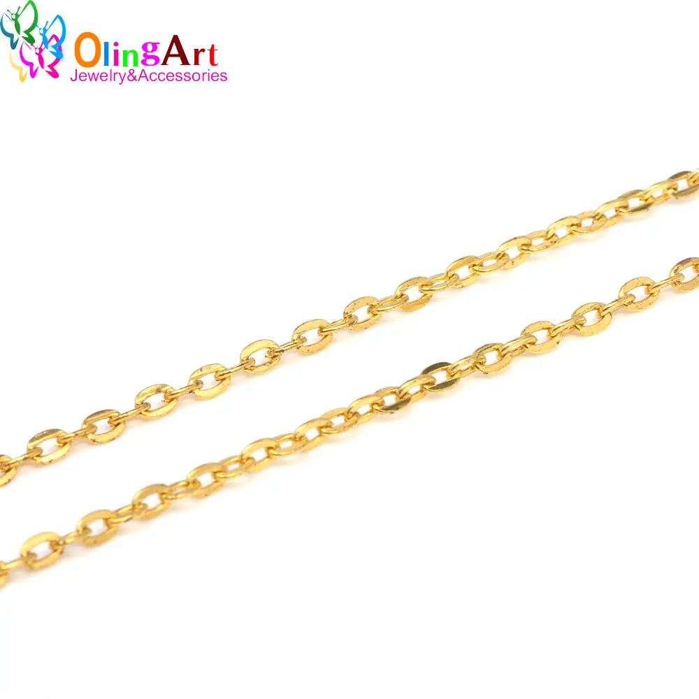 OlingArt 3M 4MM Gold/เงินแบนรูปไข่ Cross โซ่ Link สำหรับสร้อยข้อมือสร้อยคอ DIY เครื่องประดับอุปกรณ์ทำ