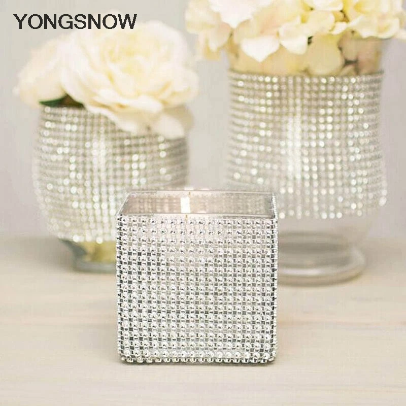1yard 12cm Crystal Roll Ribbon Bling Diamond Mesh Wrap Silver Plastic Rhinestone Mesh Roll Tape Cake Wrap Mesh Birthday Decor