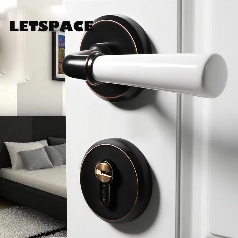 NEW High leEuropean simple wooden Ceramic split lock Imitation interior door handle lock Bedroom Mute lock round Wood door lock