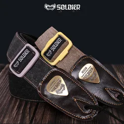 Soldier Guitar strap leather head electric bass widened thick diagonal shoulder strap cotton canvas durable guitar accessories