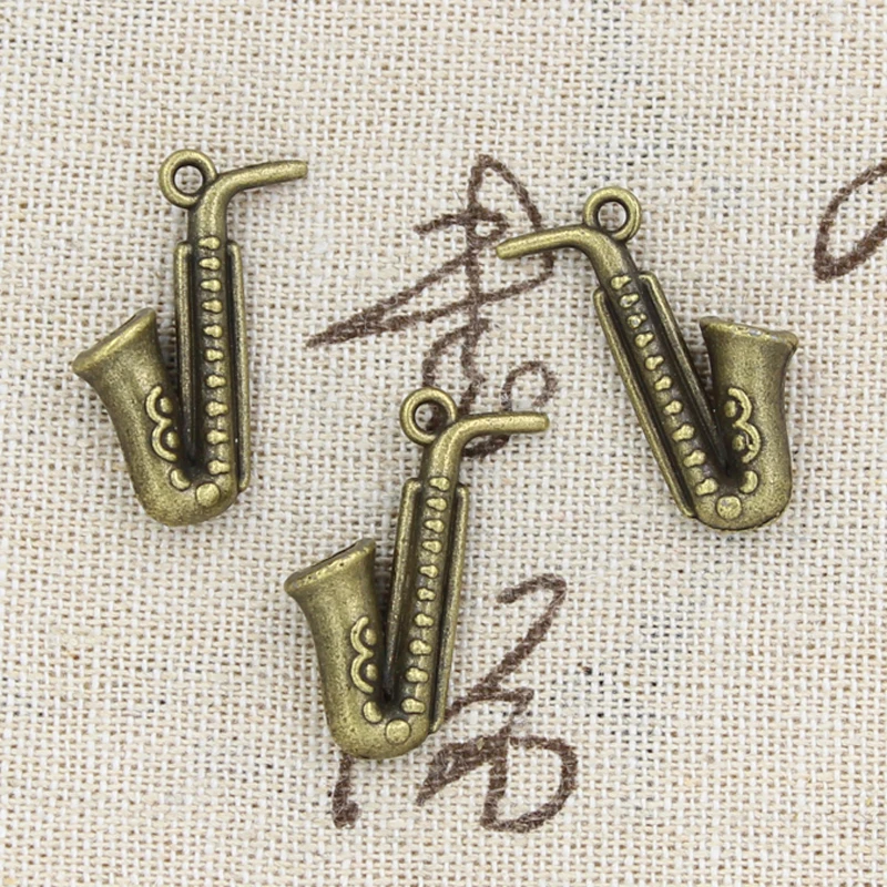 10pcs Charms Horn Saxophone 26x21mm Antique Bronze Silver Color Pendants Making DIY Handmade Tibetan Bronze Silver Color Jewelry