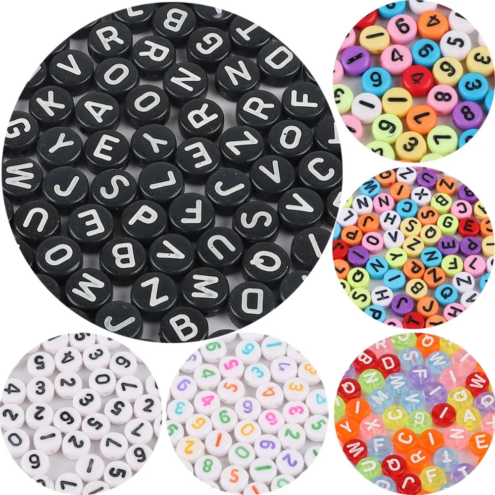 100pc Mixed English Letter Acrylic Beads Flat Heart Alphabet Number Beads for Charms Bracelet Necklace For Home Decoration