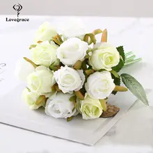 Artificial Wedding Bouquet 12 Heads White Green Rose #3