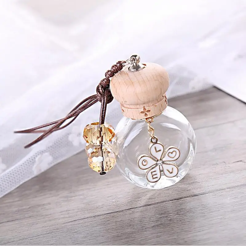 100Pcs 10ml Car Hanging Perfume Air Freshener Diffuser Essential Oil Flower-Style Pendant Perfume Vials With Wooden Caps