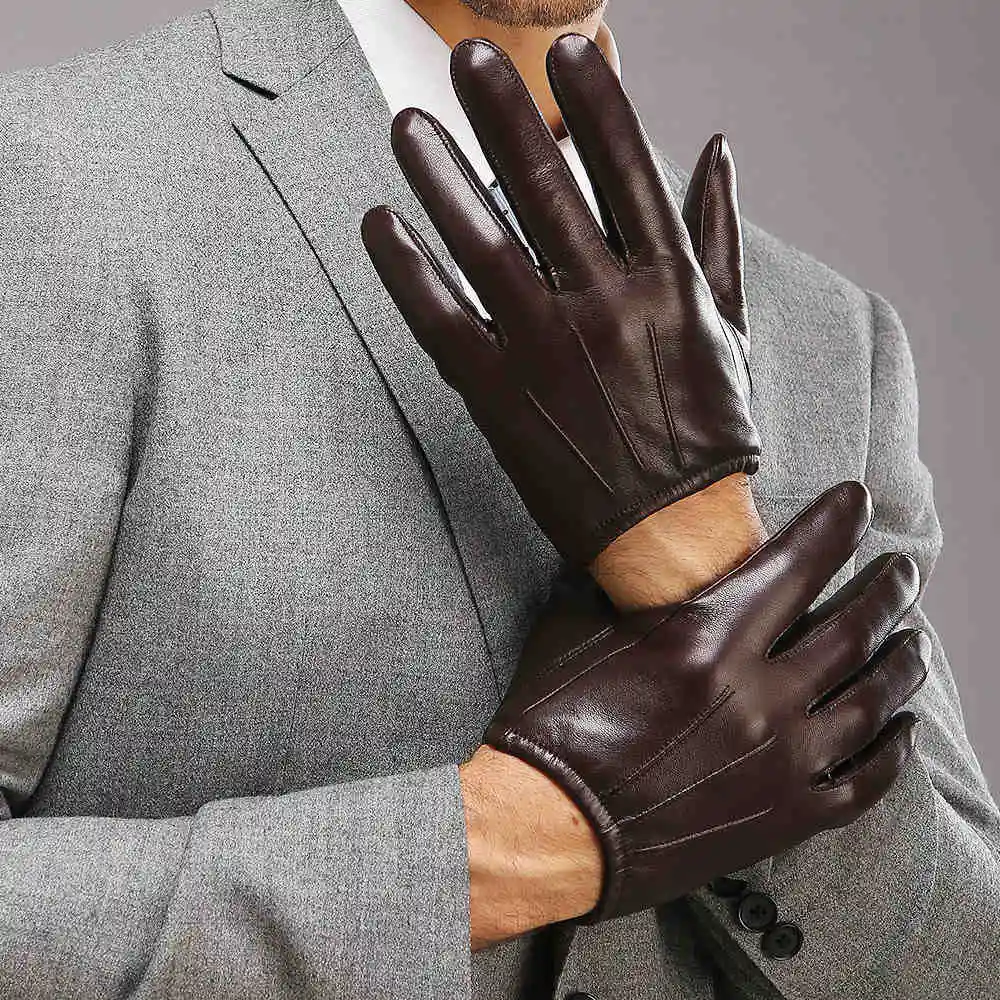 Genuine Leather Men Gloves Fashion Casual Sheepskin Glove Black Brown Five Fingers Short Style Male Driving Gloves M017PQ2