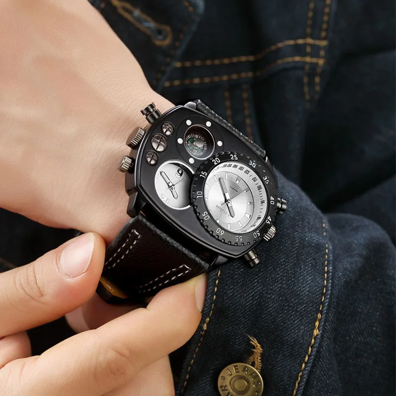 Oulm HP9865 Luxury Brand Casual Wristwatch Square Dial Wide Strap Men\'s Sport Quartz Watch Male Clock Super Big Men Watches