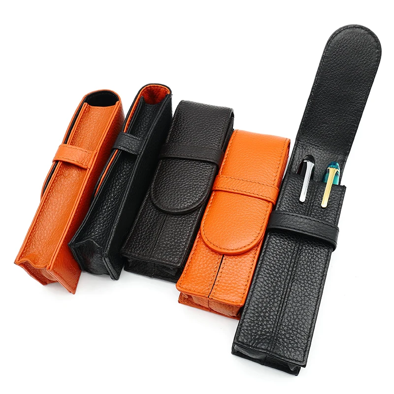 Wancher Pen-Packed Kraft Pen Bags Separated By Two-Sided Leather of Pure-Color Stationery Case