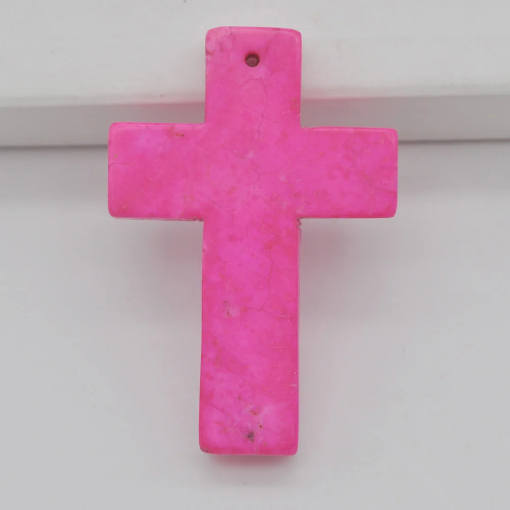 44x30MM Pink Howlite Cross GEM Pendant Jewelry For Woman Gift Loose Bead W047