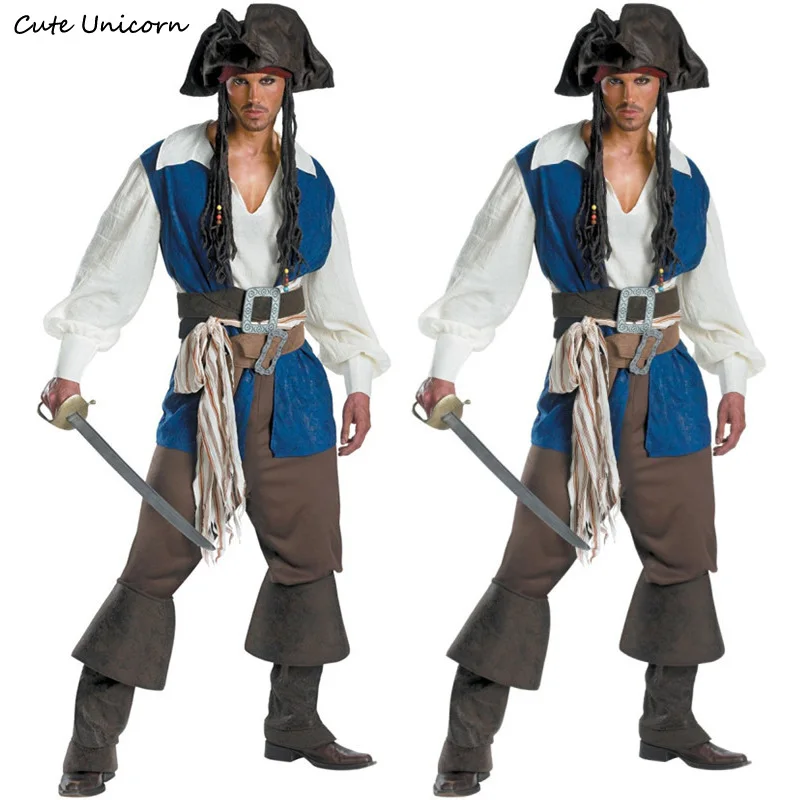 Men Pirate Costume Halloween Carnival Buccaneer Uniforms Party Fancy Dress pirates Cosplay Costumes