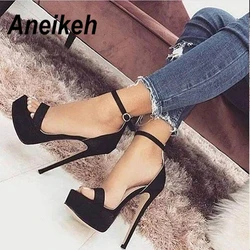 Aneikeh 2024NEW 14.5CM Platform High Heels Sandals Summer Sexy Ankle Strap Open Toe Gladiator Party Dress Women's Shoes Size 42