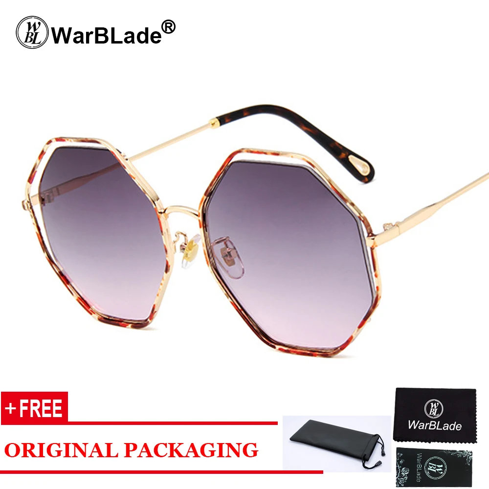 2018 New Oversize Double Colors Frame Women Square Sunglasses Fashion Pearl Effect Ladies Gradient Lens Shades UV400 WarBLade