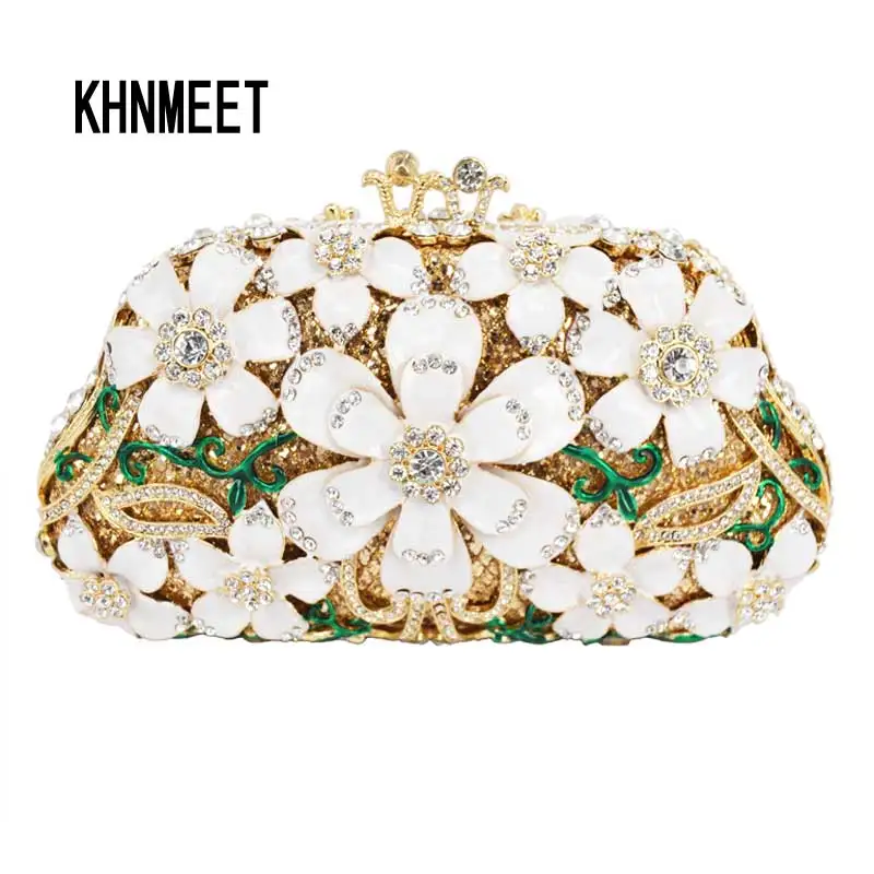 

KHNMEET Newest Clutch evening bags Drops of oil technology handmade yellow clutches crystal women party bag pochette Purse SC168