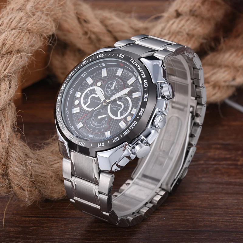 Longbo Militer Pria Penuh Stainless Steel Band Olahraga Arloji Kuarsa Dial Jam untuk Laki-laki Rekreasi Mahasiswa Watch Relogio Masculino