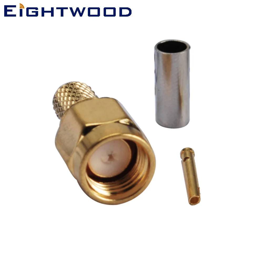 

Eightwood 5PCS RP SMA Crimp Jack Male RF Coaxial Connector Adapter Straight for RG58 LMR195 RG400 RG142 Cable